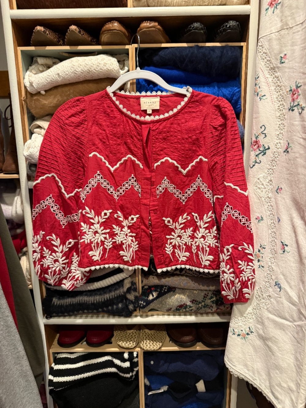 Sezane Enaela NWOT (36) Raspberry with white